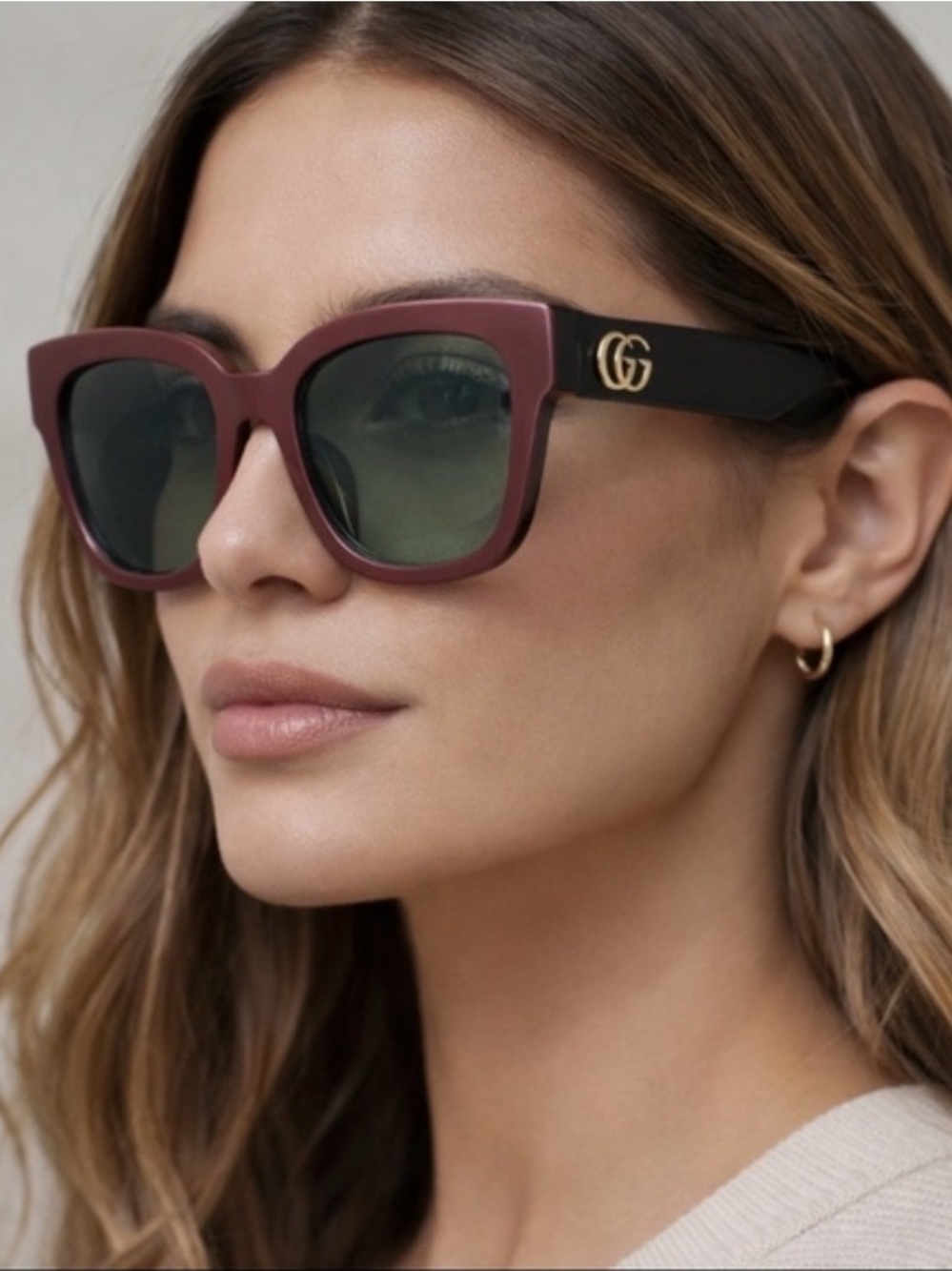 💯Authentic Gucci Burgundy Front Black Temples Sunglasses with Gold GG